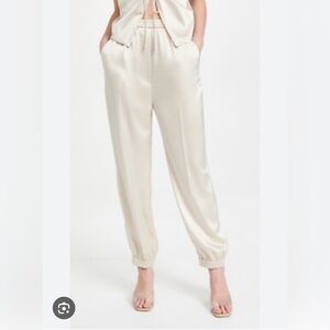 NWT Nanushka Women Size M Beige Creme Jolien Satin Joggers Pants Trousers $595